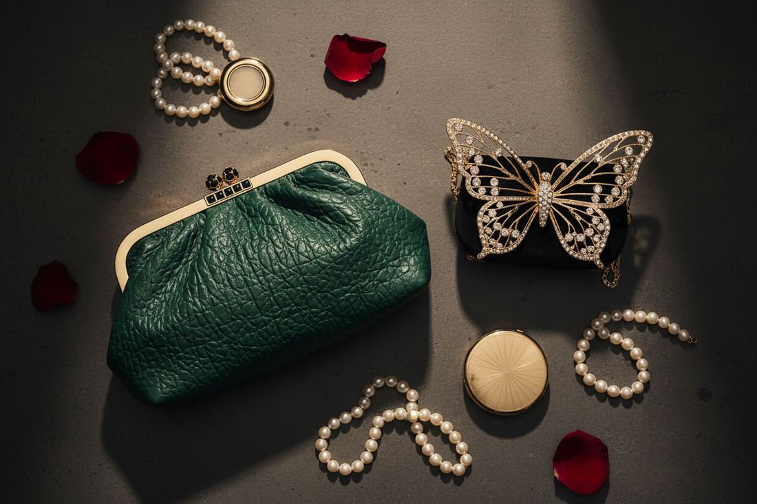 Best Handbag Types for Evening Events: Carlos Falchi Crinkle Lambskin Clutch vs. Mini Butterfly for Timeless Elegance