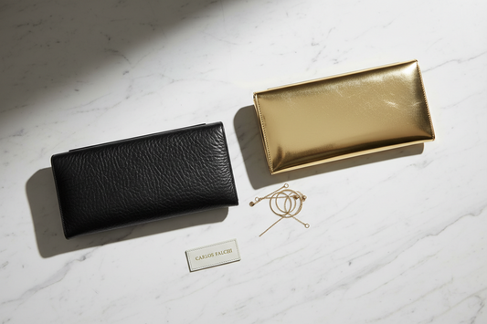 Distinguishing Elegance: The Key Differences Between Carlos Falchi Crinkle Black Lambskin and Gold Lambskin Clutches