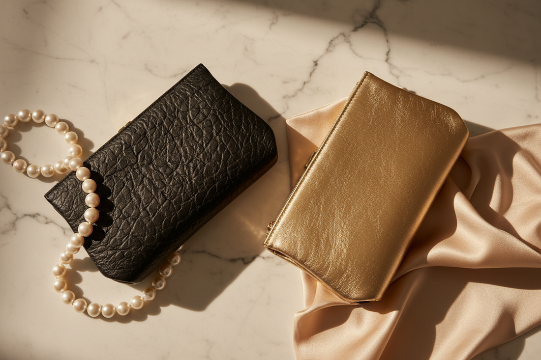 What Distinguishes Carlos Falchi Crinkle Black Lambskin Clutch from the Gold Lambskin Clutch: A Guide to Timeless Elegance and Artisanal Craftsmanship