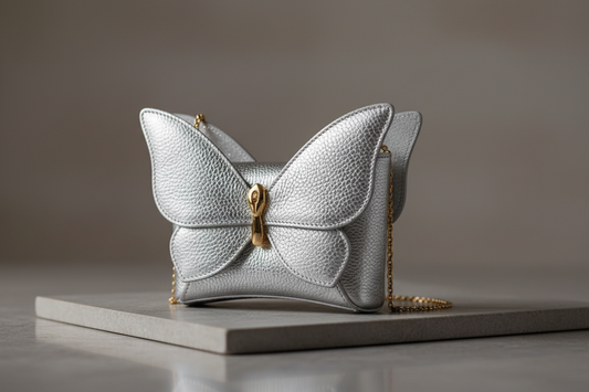 What Makes the Carlos Falchi Silver Crinkle Lambskin Mini Butterfly a Unique Statement Piece in Luxury Handbags