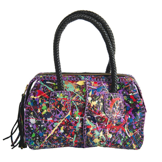 Carlos Falchi Jumper Maybach's Mini Barrel bag in textured black leather with gold-tone hardware and adjustable shoulder