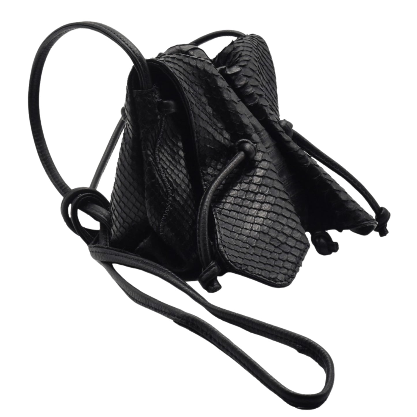 Close-up of the Genuine Python Mini Butterfly Bag’s textured python skin surface and subtle gold hardware accent near the