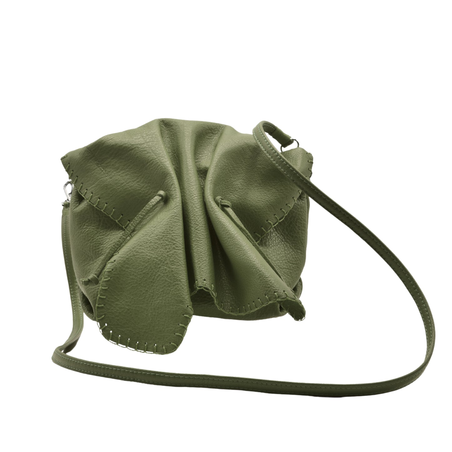 Close-up of the Butterfly Bag’s textured leather surface with intricate stitching and a glimpse of the gold-toned zipper