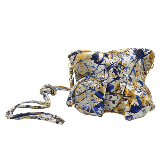 Carlos Falchi Jumper Maybach's Mini Butterfly Bag in black leather with textured butterfly wing pattern and silver-tone