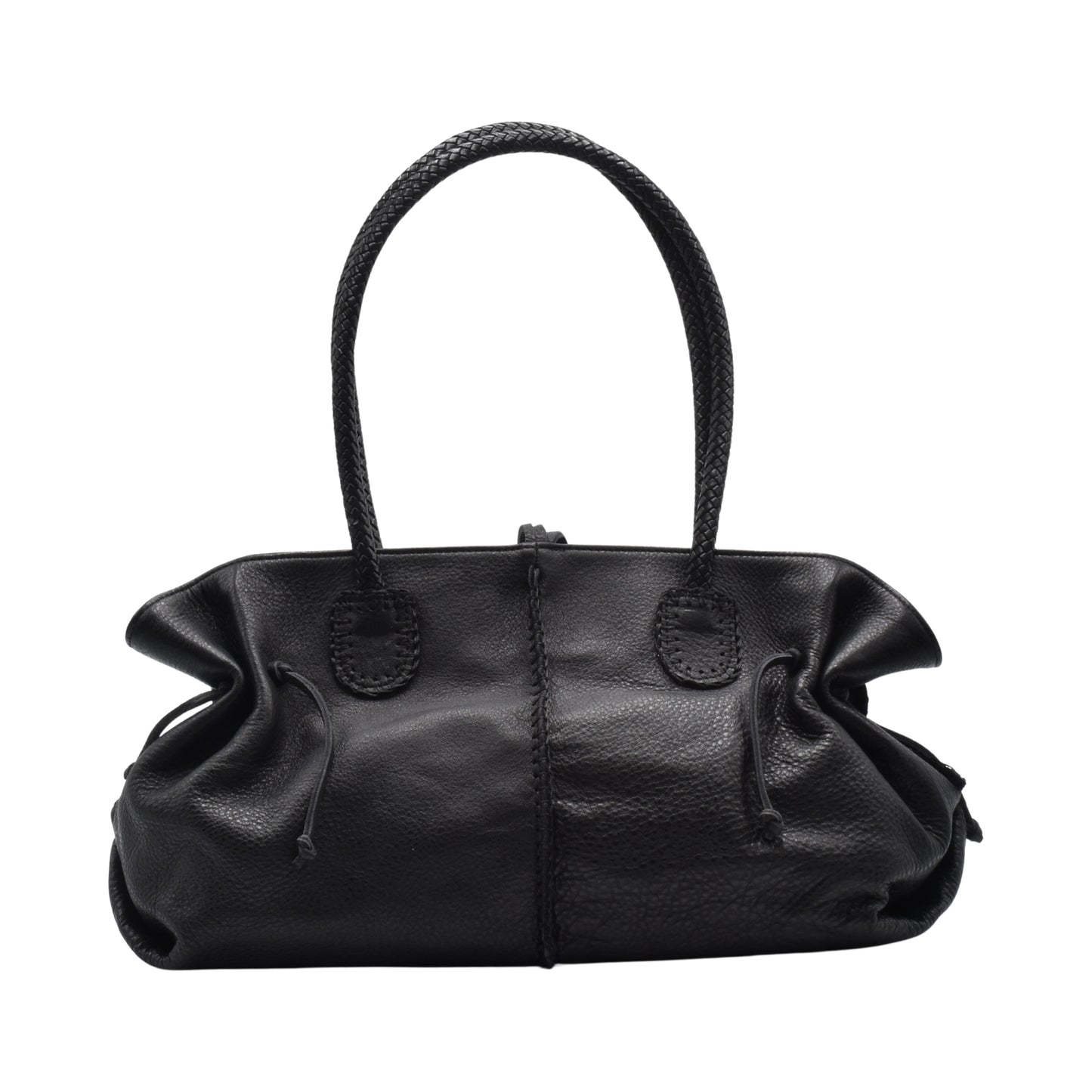 Close-up of the textured saffiano leather surface on the Signature Satchel, highlighting the fine crosshatch pattern and