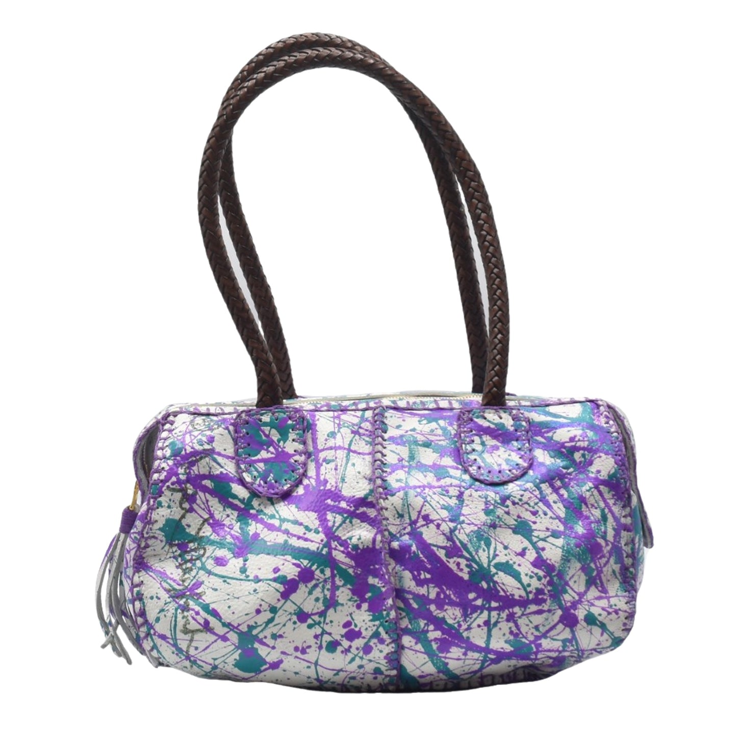 Carlos Falchi Jumper Maybach's The Classic Barrel bag in textured black leather with gold-tone hardware and adjustable strap