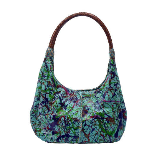 Carlos Falchi Jumper Maybach's Iconic Hobo bag in black textured leather with gold-tone hardware and adjustable shoulder