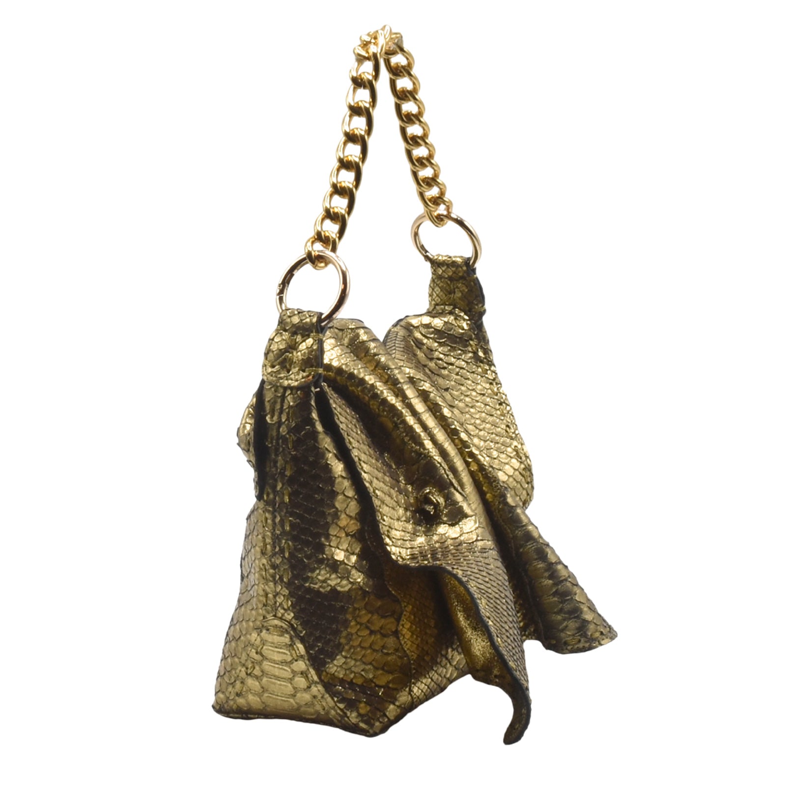 Close-up of the textured, gold python skin surface highlighting natural scale patterns and subtle sheen detail of the