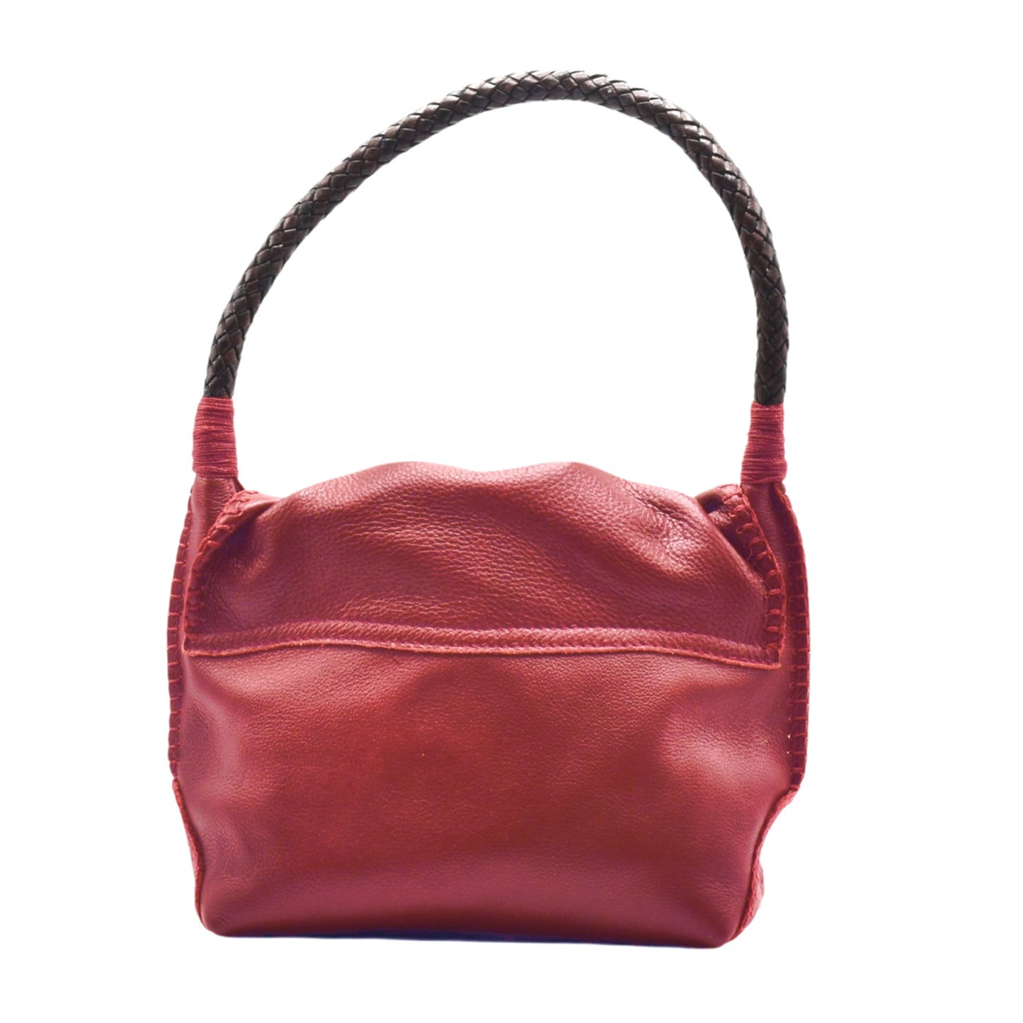 Close-up of the shoulder butterfly bag’s textured faux leather surface with visible stitching and subtle embossed logo