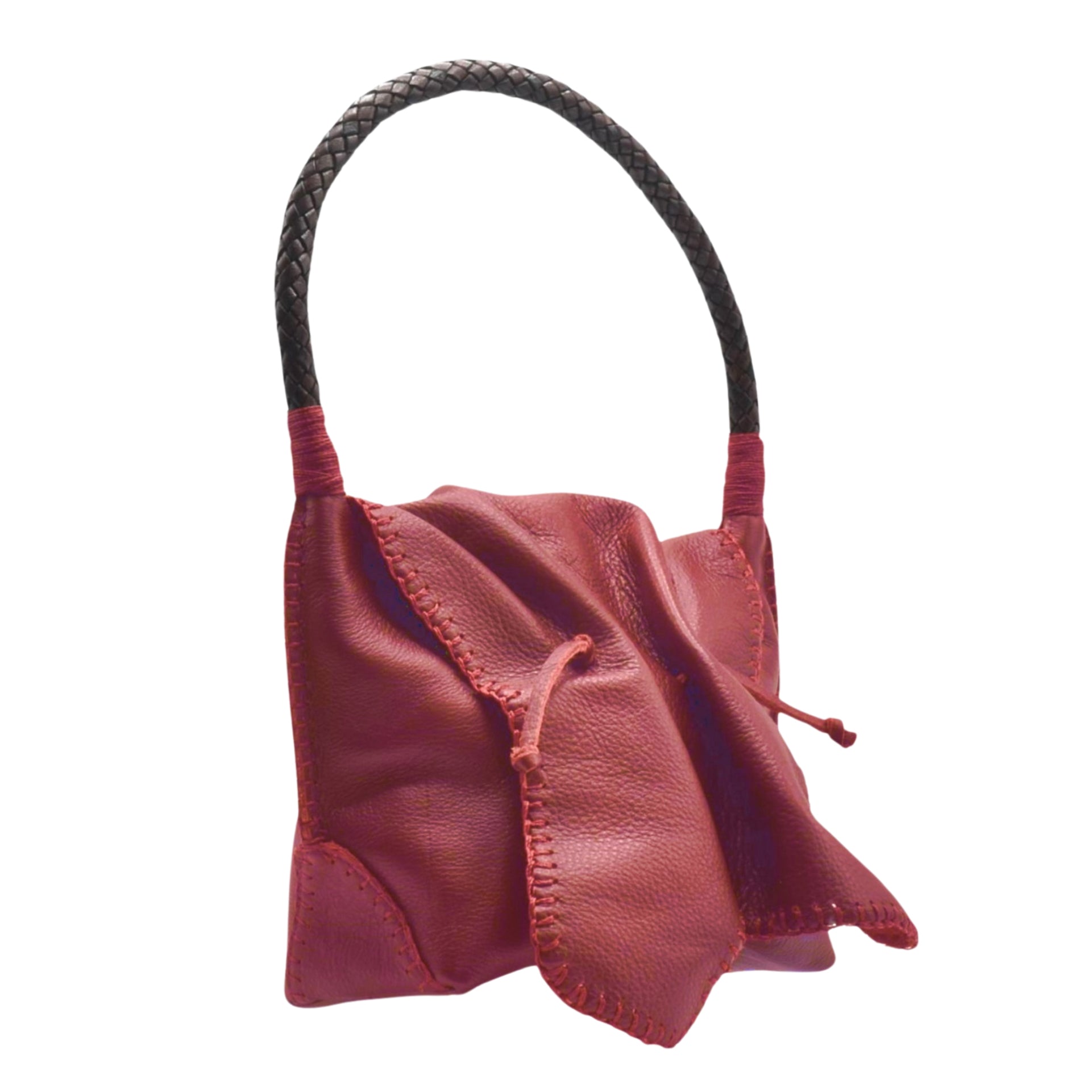 Close-up of the Shoulder Butterfly Bag’s textured leather surface with visible fine stitching and a silver zipper pull