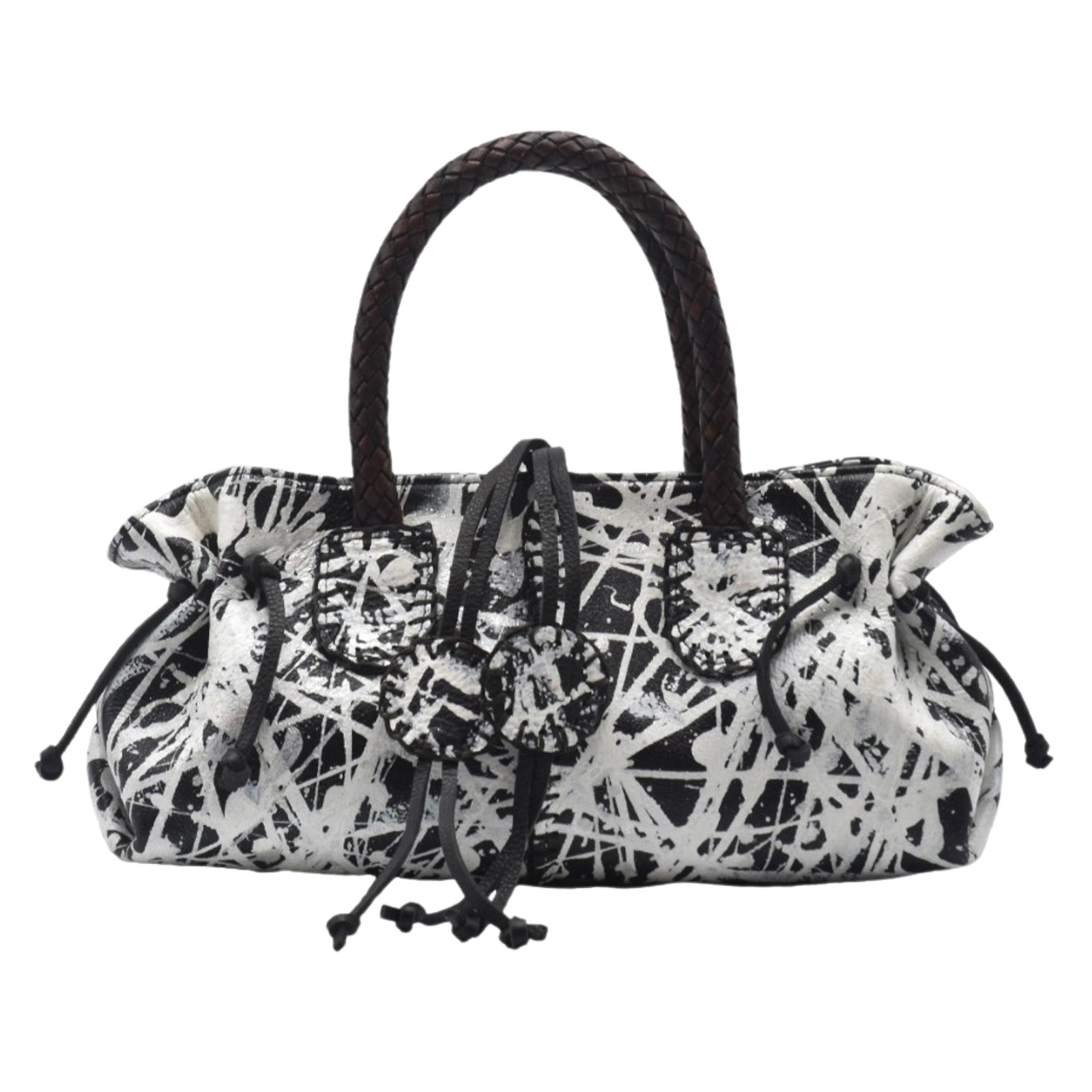 Carlos Falchi Jumper Maybach's Mini Satchel in black pebbled leather with gold-tone chain strap and zip closure