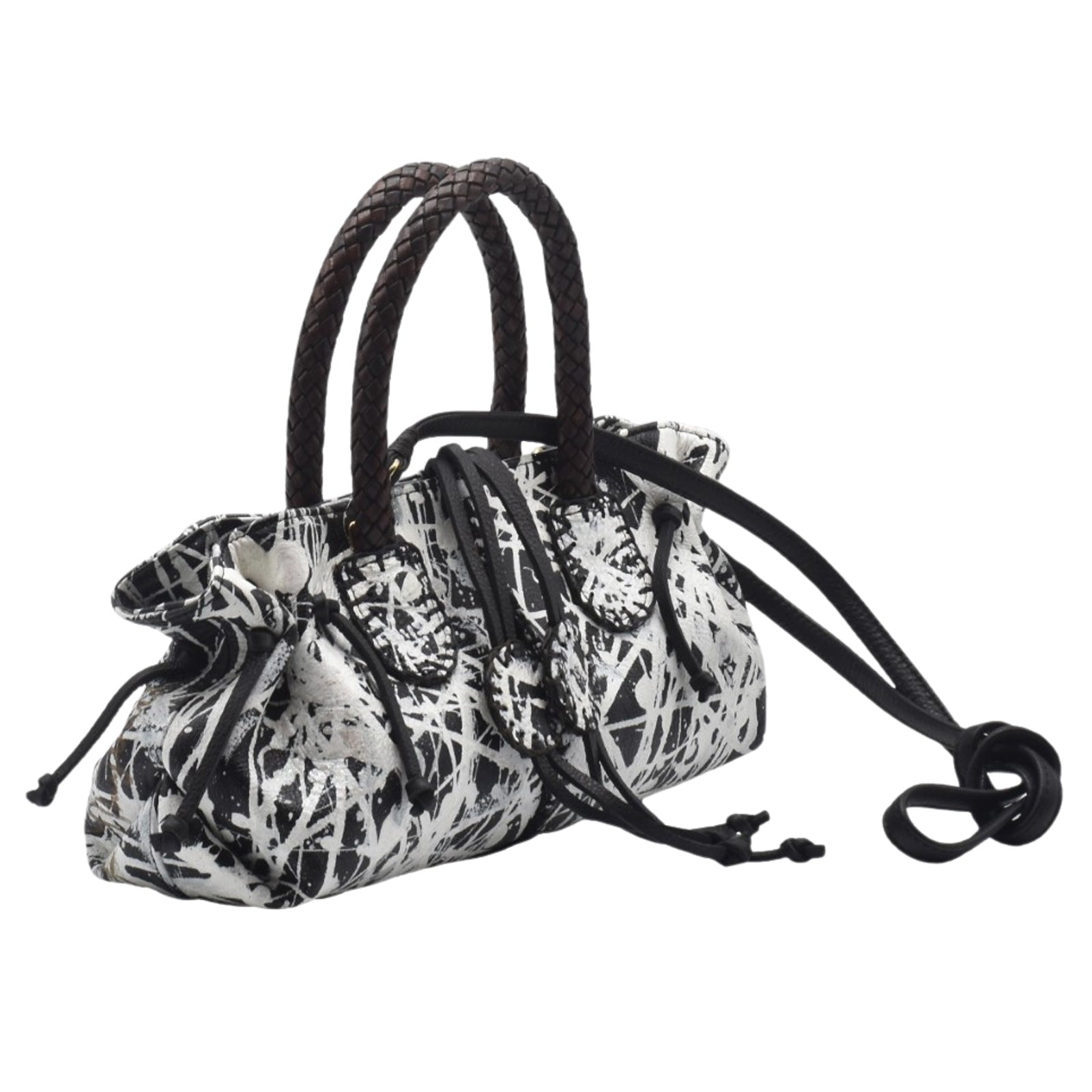 Close-up of the Maybach's Mini Satchel showing textured black leather surface and gold-tone zipper detail at the top.