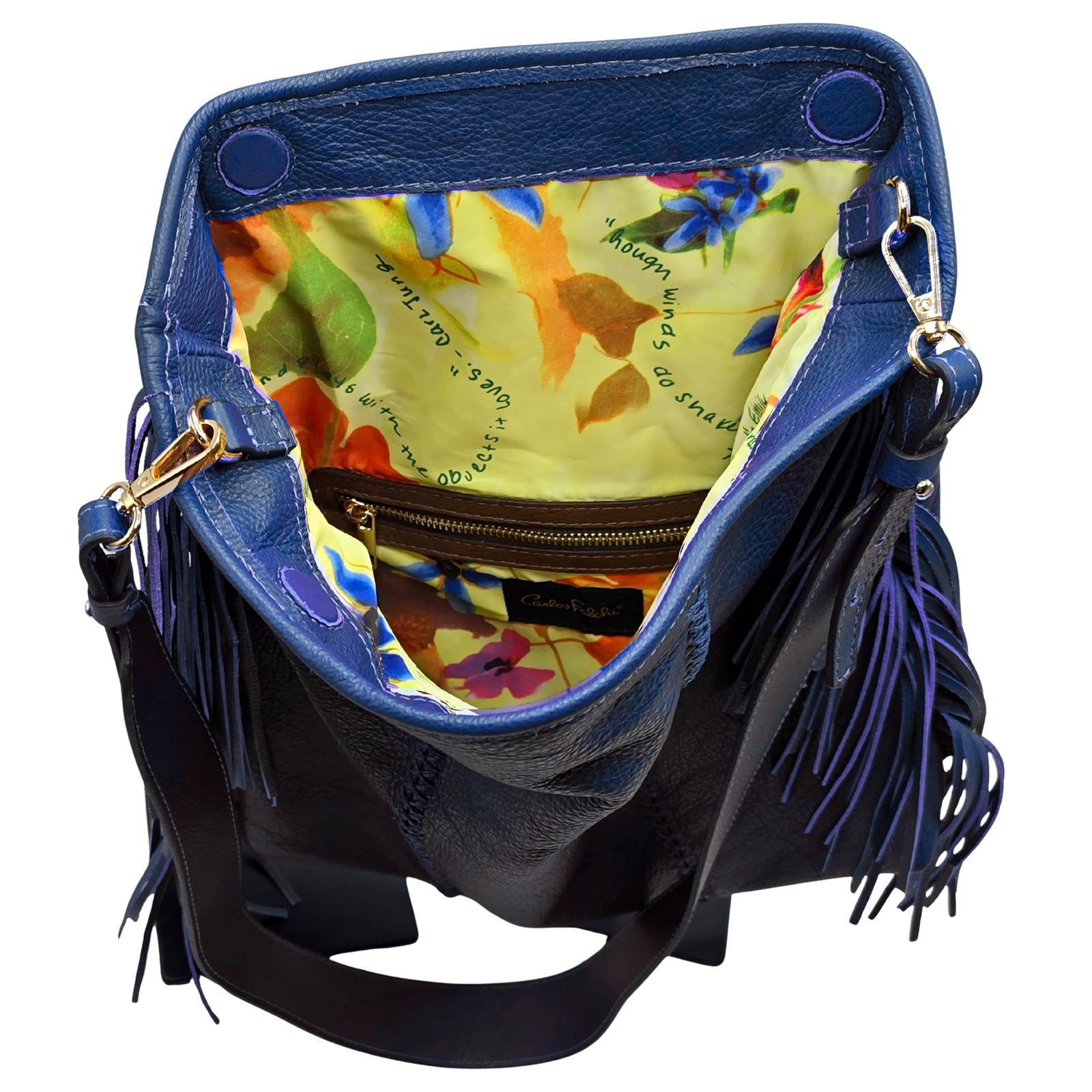 Close-up of the Large Fringe Crossbody Messenger's textured metallic chain strap with layered fringe details and silver