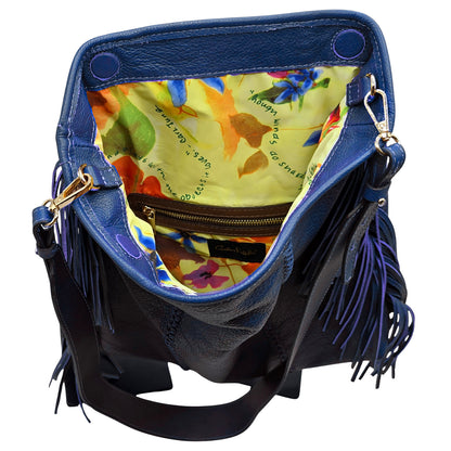 Close-up of the Large Fringe Crossbody Messenger's textured metallic chain strap with layered fringe details and silver