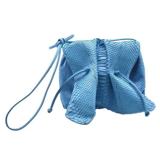 Genuine Python butterfly bag by Carlos Falchi in iridescent python skin with gold-tone clasp and adjustable leather strap