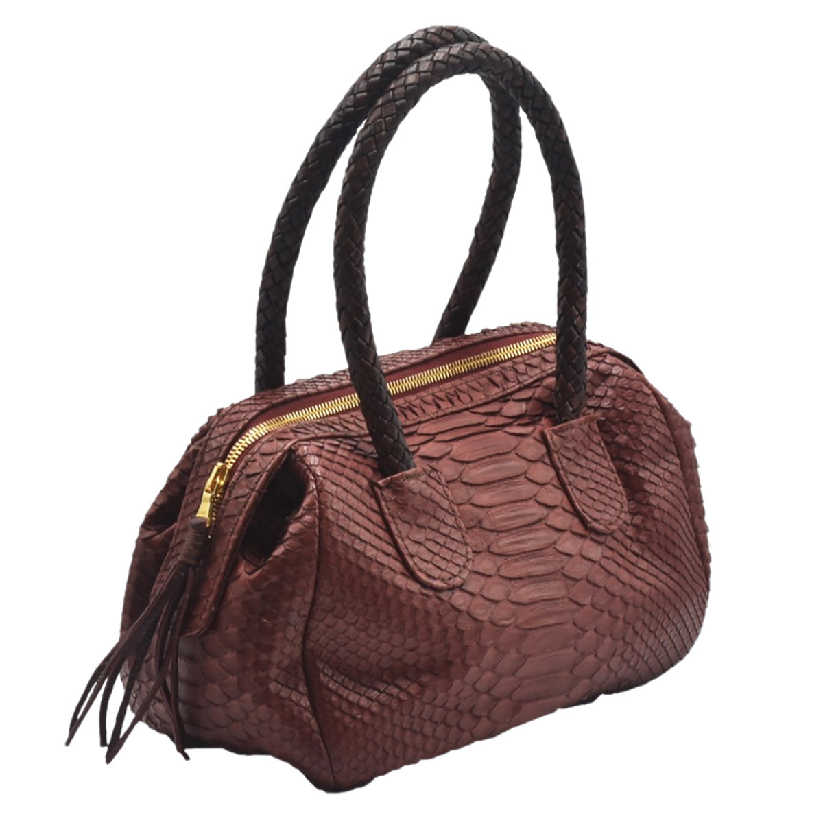 Close-up of the mini barrel’s textured black python skin with subtle scale pattern and precise craftsmanship details.