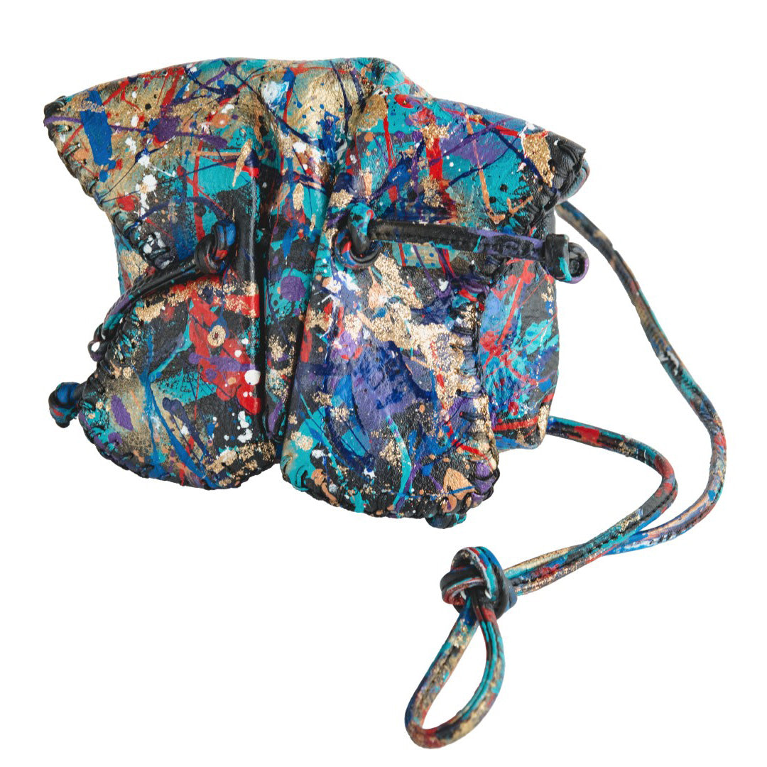 Carlos Falchi Jumper Maybach Medium Butterfly Bag crafted from textured black leather with gold-tone hardware and compact