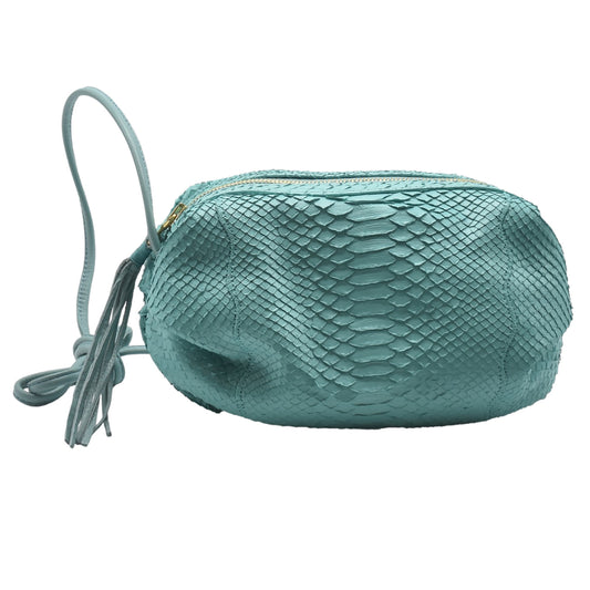 Genuine Carlos Falchi Python Mucha Bag with embossed python leather, brown color, gold-tone hardware, adjustable strap