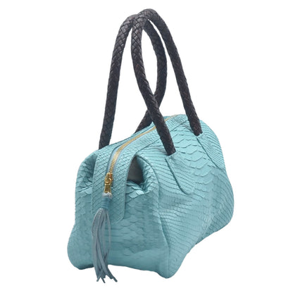 Close-up of the deep brown, textured Python mini barrel leather showcasing fine grain and natural pattern details.