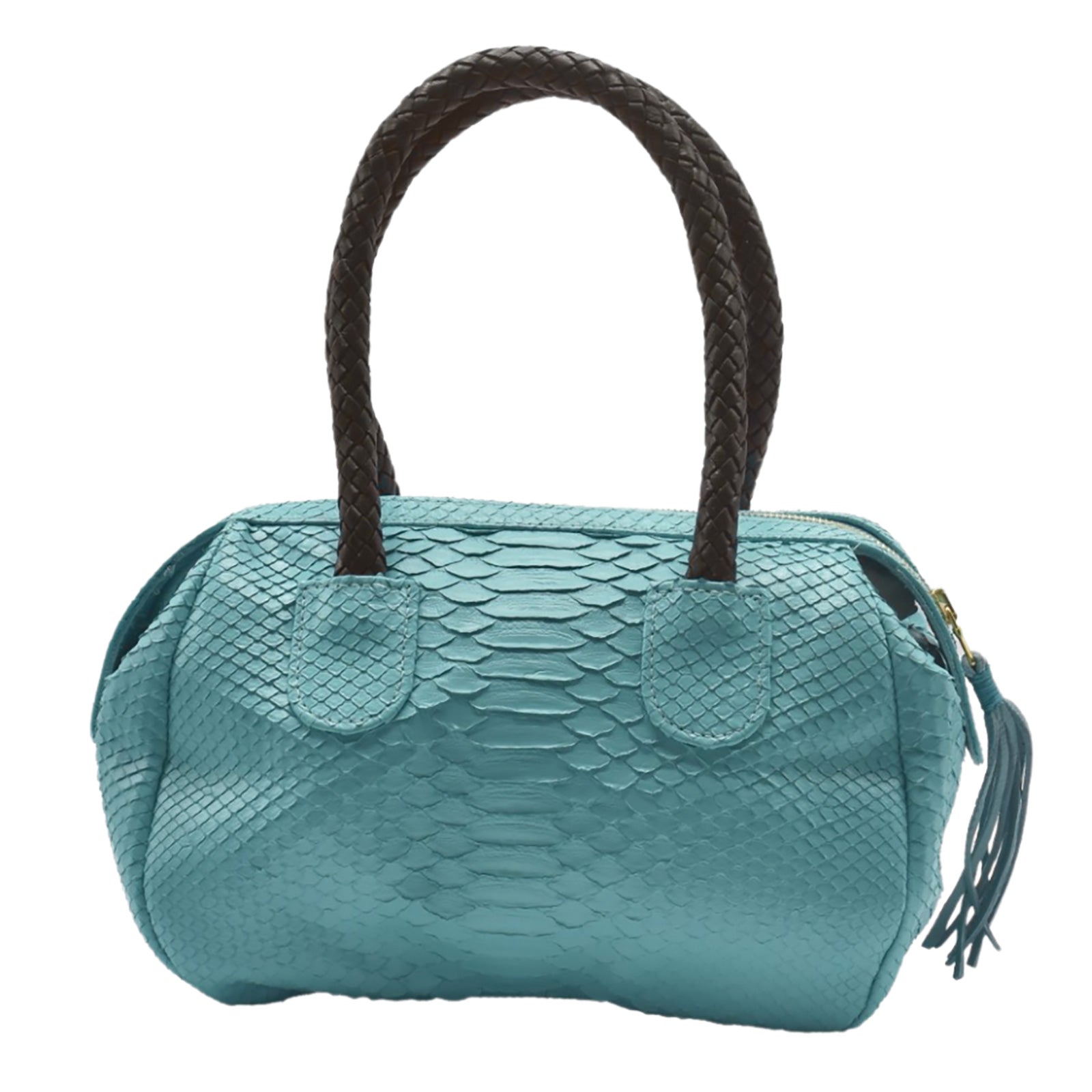 Close-up of the mini barrel's textured genuine python leather surface with subtle natural pattern details, highlighting