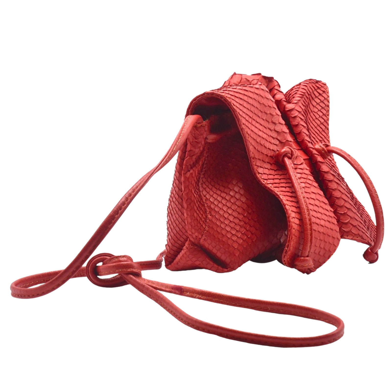 Close-up of the Python Mini Butterfly Bag’s textured surface with detailed embossed logo and vibrant golden hardware accents.