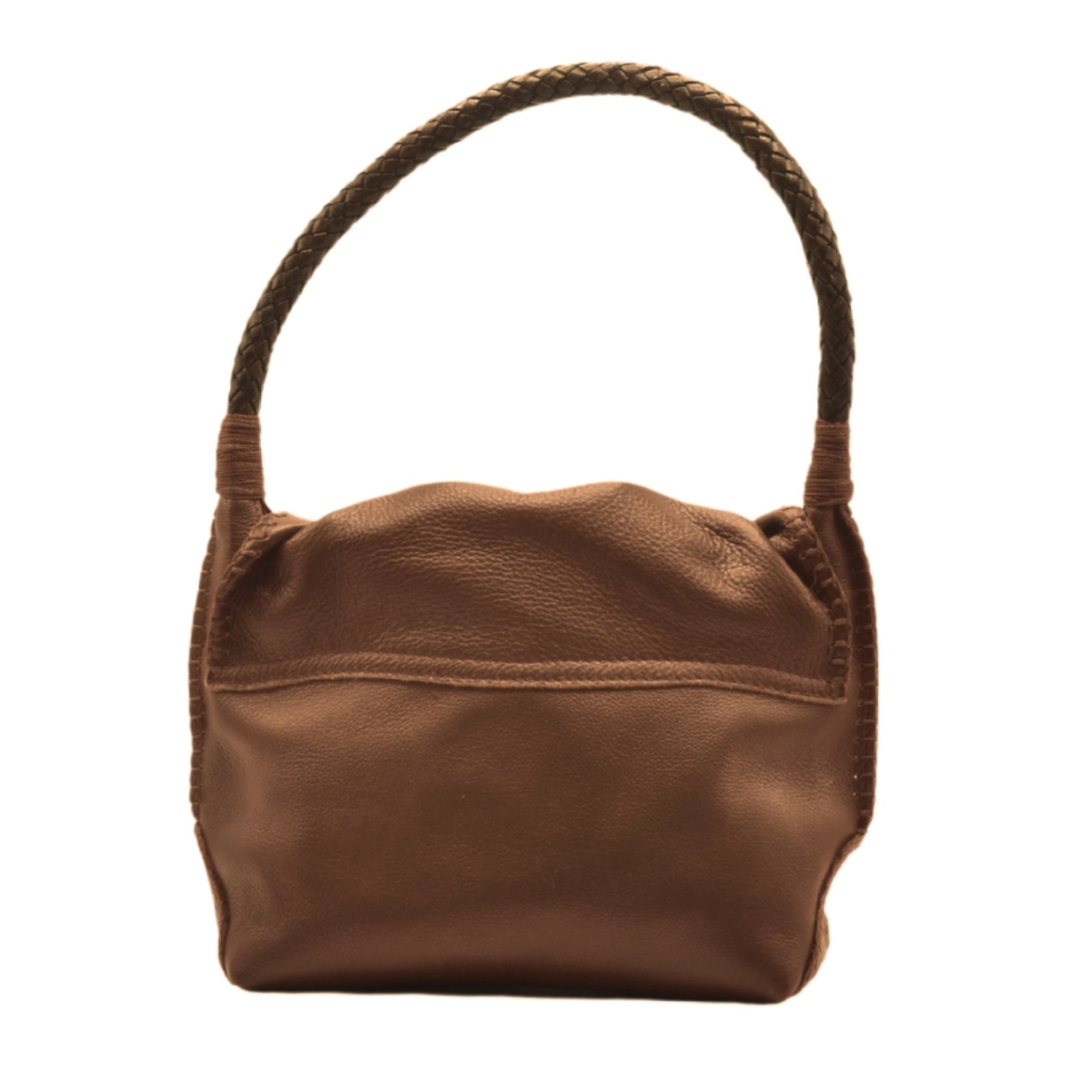 Close-up of the Shoulder Butterfly Bag’s textured faux leather surface with gold-tone hardware detail and embossed logo tag.