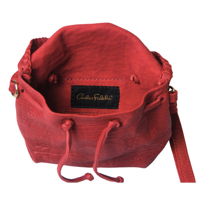 Close-up of the Mini Butterfly Bag's textured lambskin surface with detailed stitching and subtle sheen from a diagonal angle