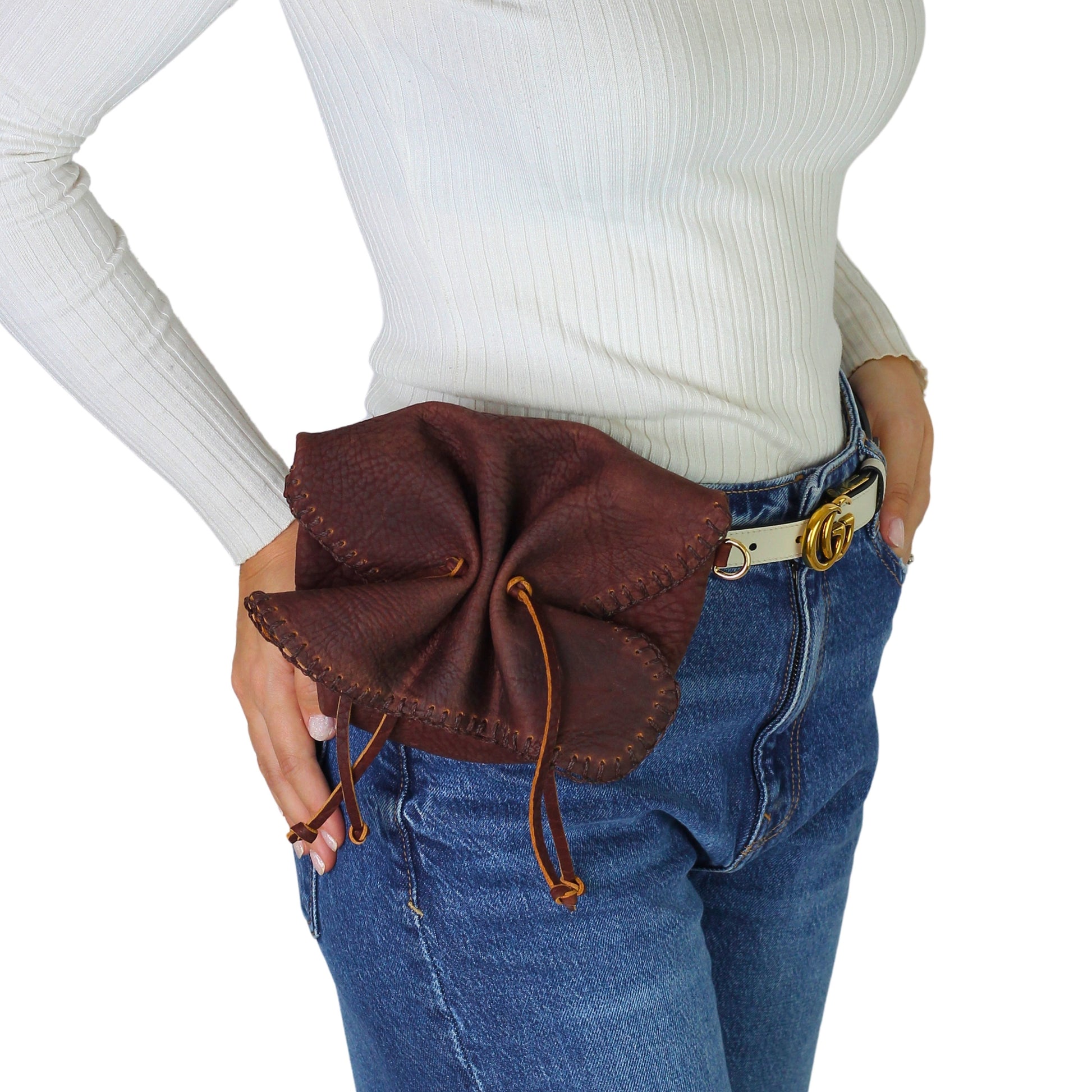 Close-up of the Mini Butterfly Bag's lambskin texture with subtle glossy finish and delicate stitching details.