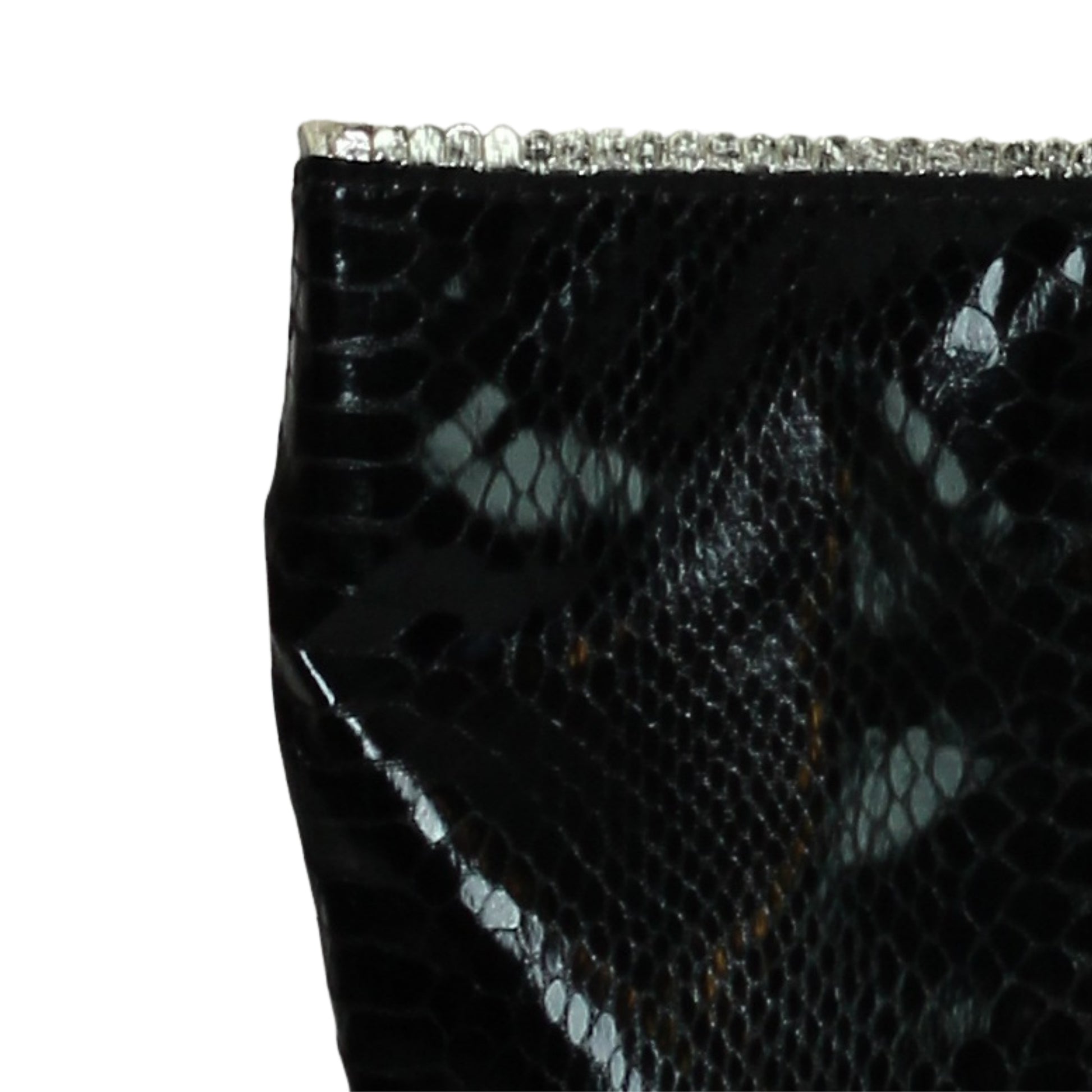 Close-up of vegan Python tote’s textured, eco-friendly jute fabric handle attachment with visible stitching detail.