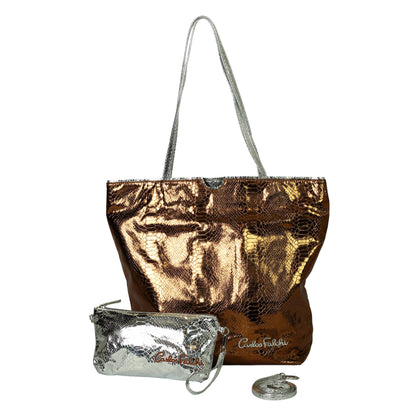 Close-up of the vegan Python Tote's textured woven jute handles and vibrant vegan leather body displaying stitching details.