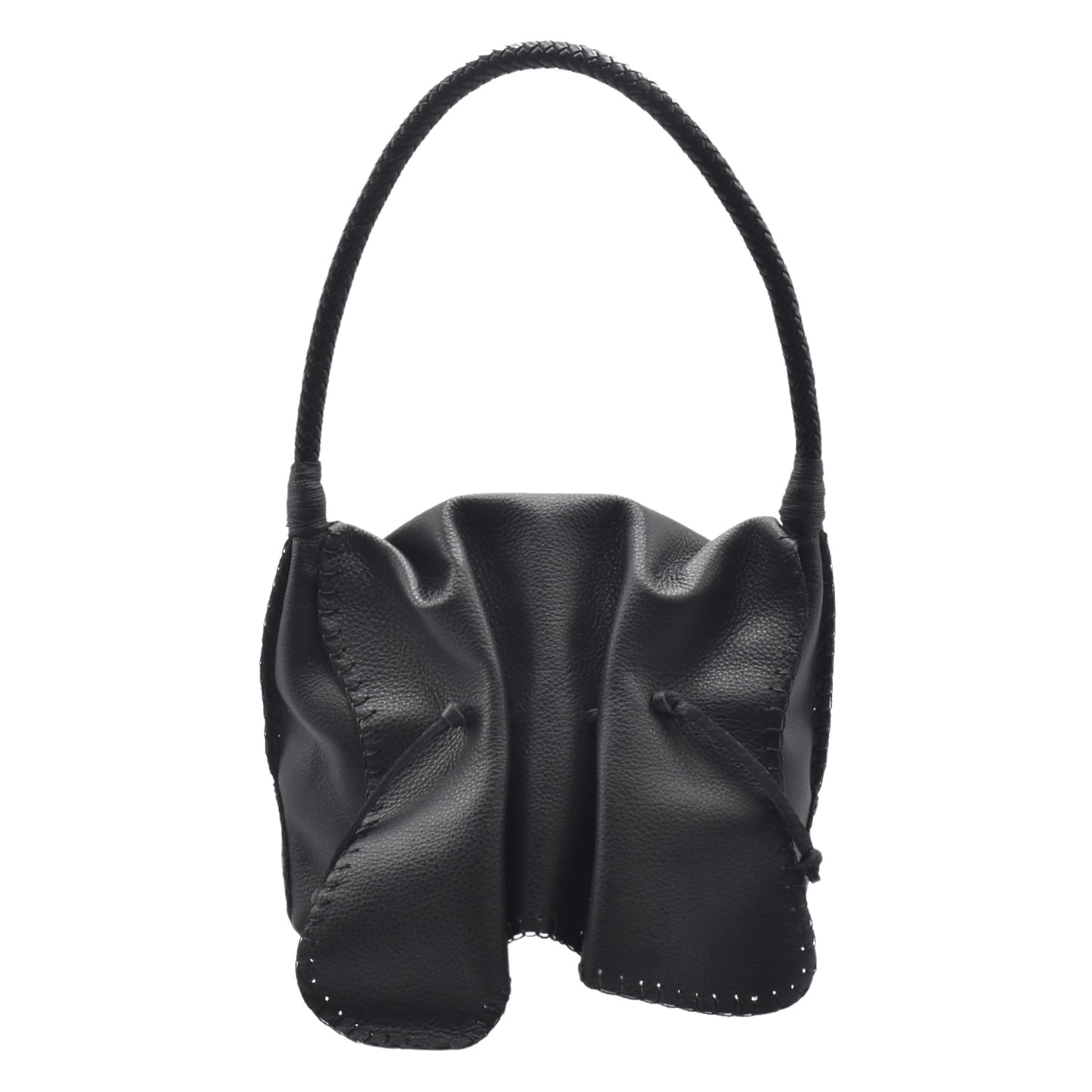 Carlos Falchi Shoulder Butterfly Bag in black leather with textured butterfly overlay and adjustable strap