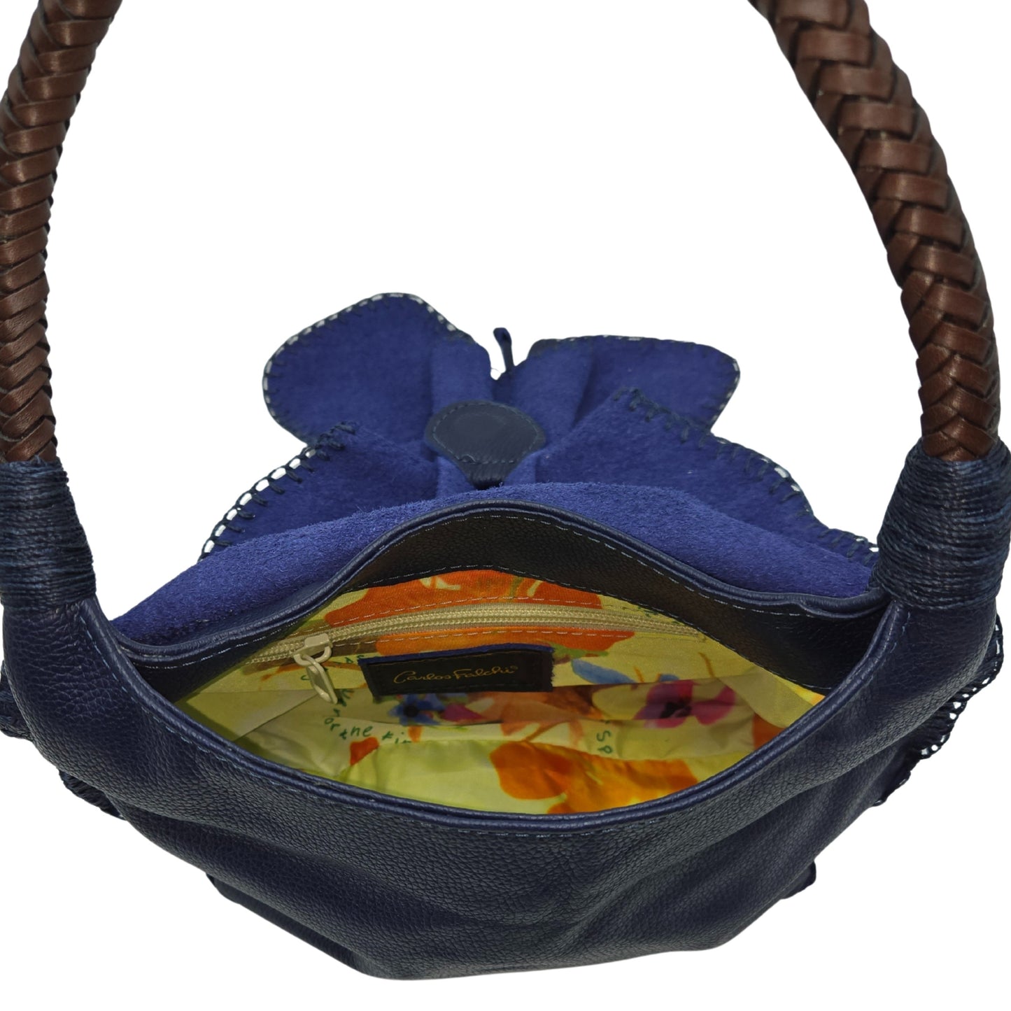 Close-up of the shoulder butterfly bag's textured faux leather surface with contrasting stitching and gold-tone zipper