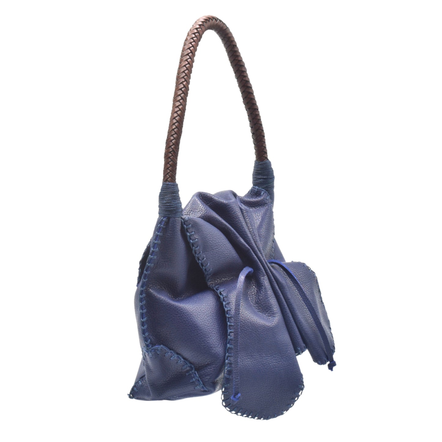 Close-up of the shoulder strap attachment with reinforced stitching and metallic hardware detail on the Butterfly Bag.