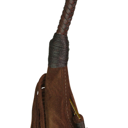 Close-up of the Fringe Hobo Bag’s textured leather surface highlighting intricate fringe detailing and subtle stitching