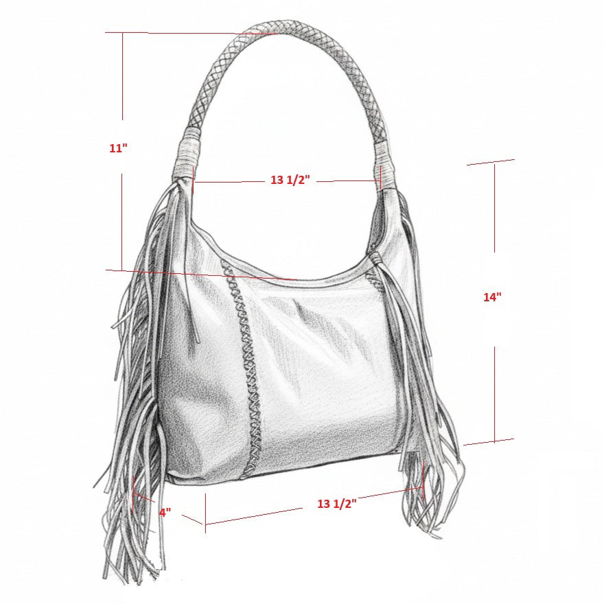 Close-up of the Fringe Hobo Bag's textured leather strap with detailed metal rivets and subtle fringe accents at the top