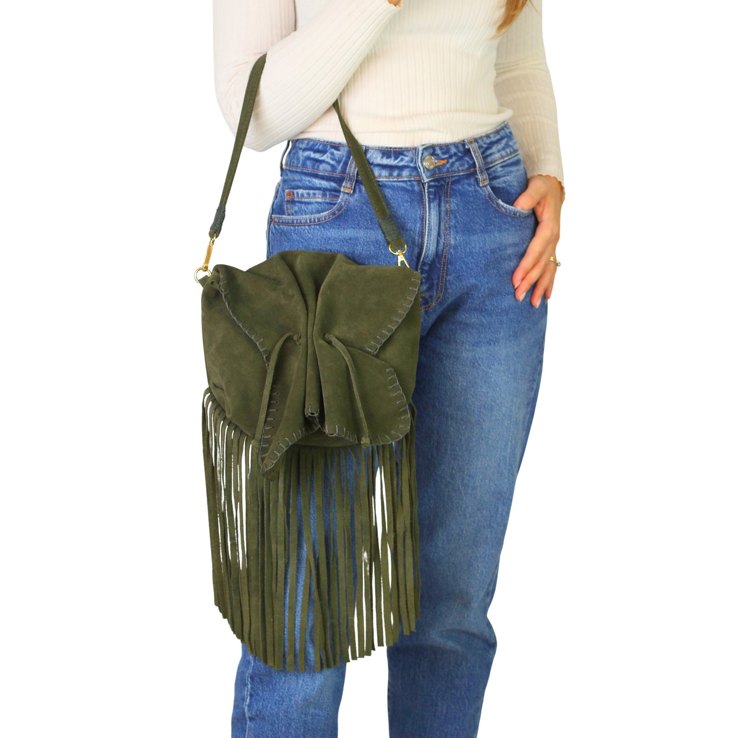 Fringe Butterfly Suede Bag