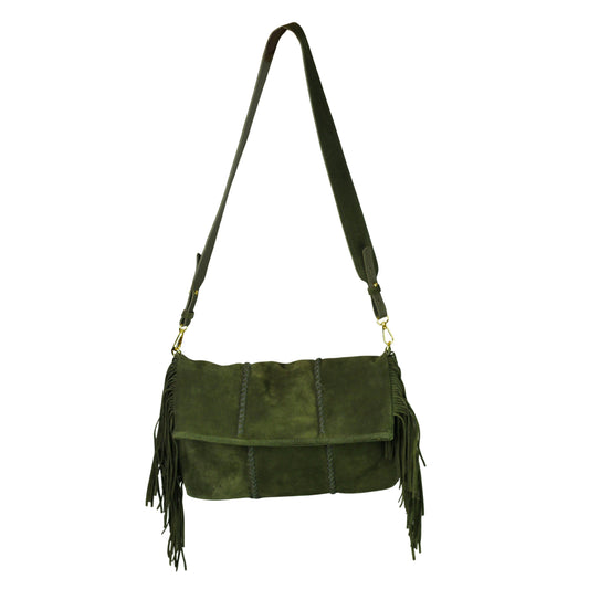 Fringe Suede Crossbody Messenger Bag