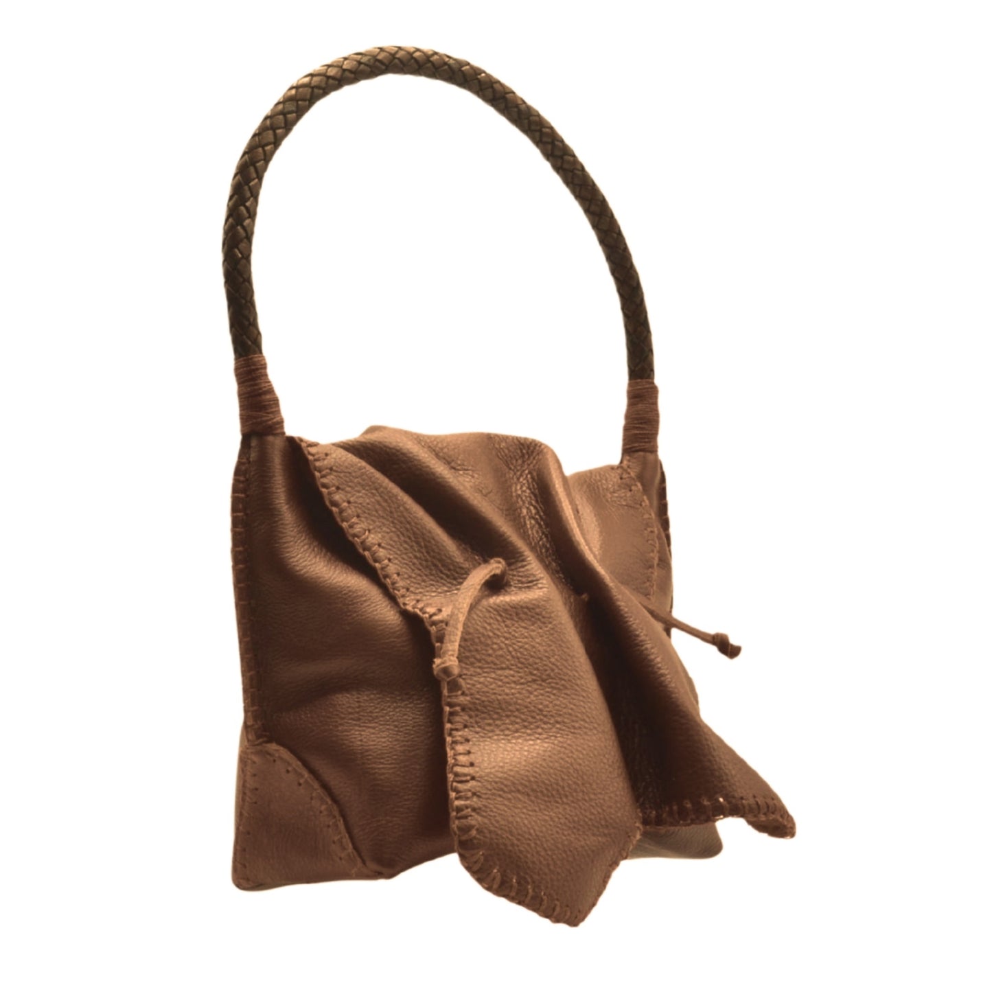 Close-up of the shoulder butterfly bag’s textured cream leather strap with gold-tone hardware attachment edge detail.